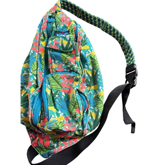Kavu Handbags - Kavu Rope Bag Tropical Floral Cotton Canvas Sling Backpack Multicolor Crossbody